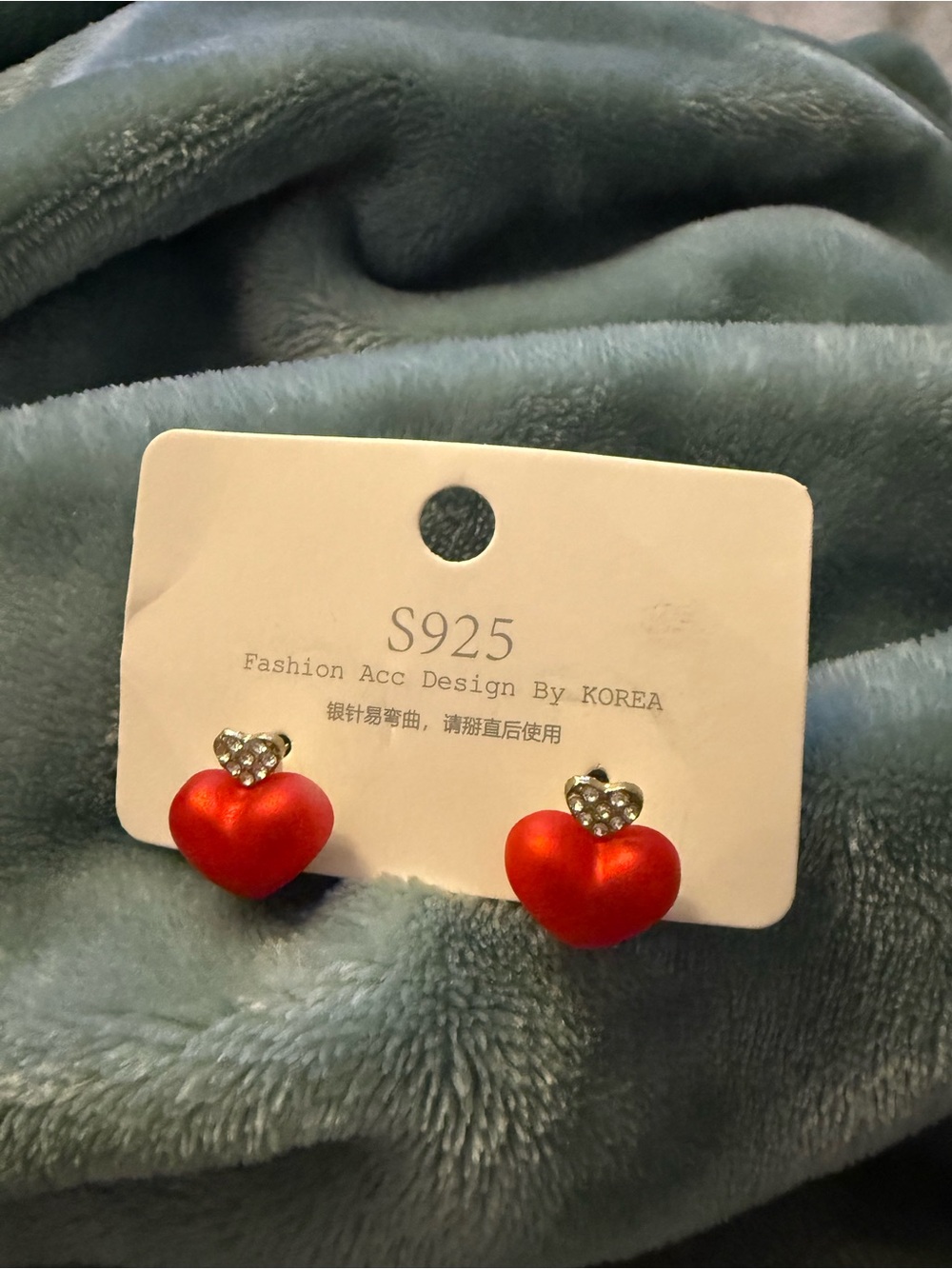 Red Heart Earrings with Crystal Accent